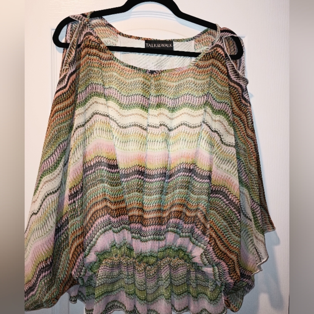 Talk of the Walk Maeve Top Womens Large Multicolor Floral Ceresco Peasant Boho